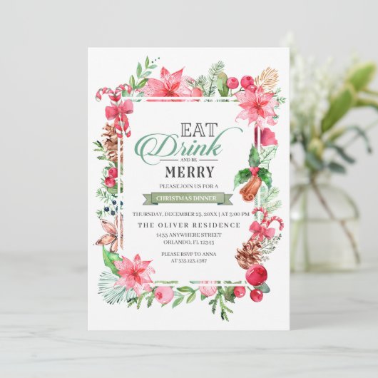 Kerstmis Drink en prettige uitnodiging voor het et (Staand voorkant)
