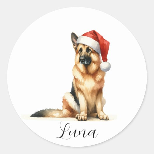 Kerstmis Duitse Herder Hond Santa Hat Ronde Sticker (Voorkant)