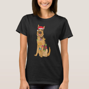 Kerstmis Duitse Herdershond Kerstman Hoed Lichten  T-shirt