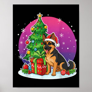 Kerstmis Duitse Herdershond Kerstman Hoed Xmas Man Poster