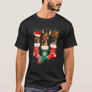 Kerstmis Duitse Herdershond Sock Xmas Rendier Kers T-shirt