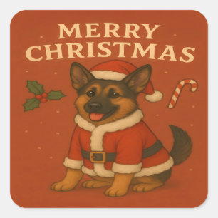 Kerstmis Duitse Herdershond Xmas Kerstman Hond Vierkante Sticker