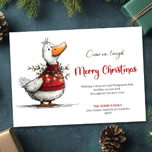 Kerstmis Dwaas Ganzen Humor Waterverf Wenskaart Feestdagenkaart