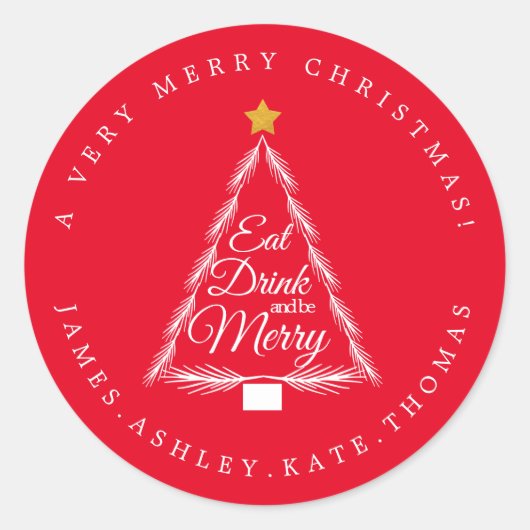Kerstmis Eat Drink Merry Name Red Envelope Seal Ronde Sticker (Voorkant)