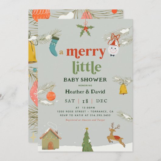 Kerstmis Een prettige uitnodiging tot Baby shower (Voorkant / Achterkant)