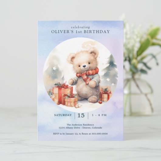 Kerstmis eerste verjaardag kaart (Staand voorkant)