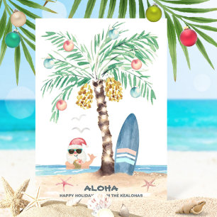 Kerstmis Eiland Surf Santa Aloha Tropisch Strand Feestdagenkaart