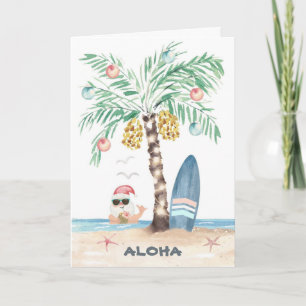 Kerstmis Eiland Surf Santa Palmboom Strand Feestdagen Kaart