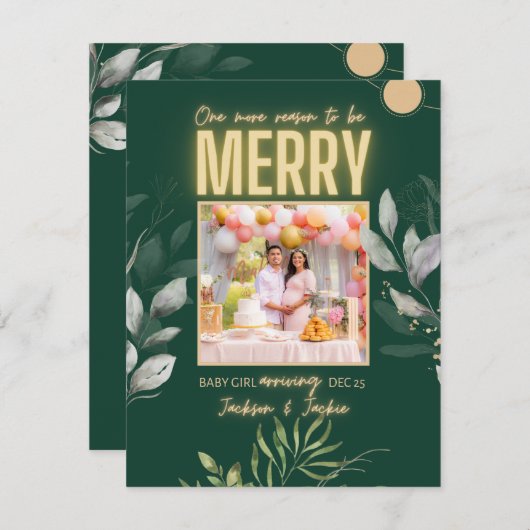 Kerstmis elegante groen zwangerschap aankondiging (Voorkant / Achterkant)