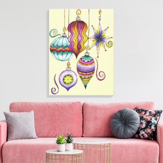 Kerstmis, elegante Ornamenten en Fancy glazen  Canvas Afdruk (Insitu (Woonkamer))