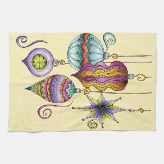 Kerstmis, elegante Ornamenten en Fancy glazen  Theedoek (Horizontaal)