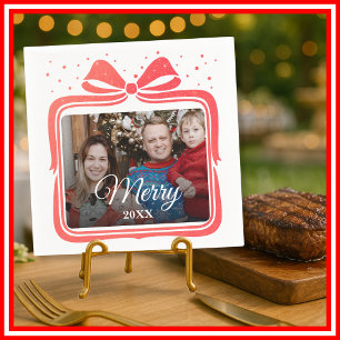 Kerstmis Elegante Strik Cadeau Foto Collage Servet