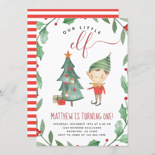 Kerstmis Elf Birthday Party Invitation Boy Kaart