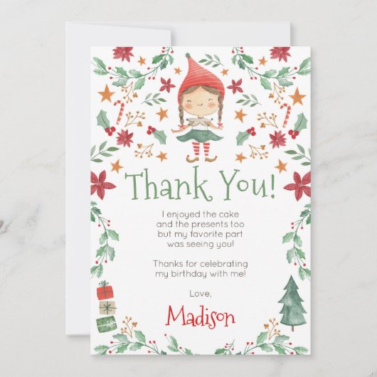 Kerstmis Elf Dank u wel kaarten (Voorkant)