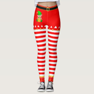 Kerstmis, Elf en Jingle Bells op Red White Striped Leggings