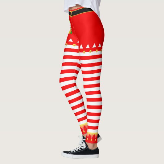 Kerstmis, Elf en Jingle Bells op Red White Striped Leggings (Links)