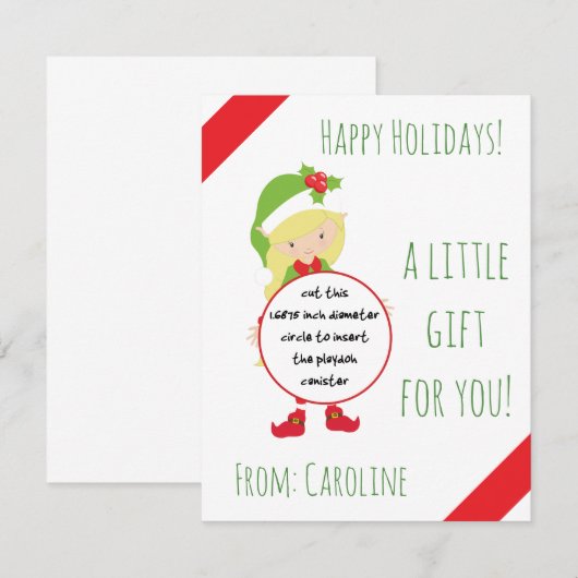Kerstmis, Elf Play Doh-kaart, gunstkaart, feestdag Kaart (Voorkant / Achterkant)