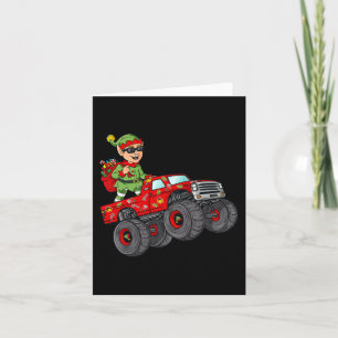 Kerstmis - Elf Riding Monster Truck Boys Kinder Fa Kaart