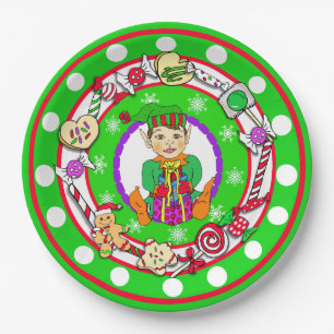 Kerstmis, Elf Whimsical Snoep Polka Dot Papieren Bordje