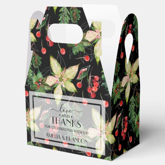 Kerstmis en Berries op zwart Bedankdoosjes (Geopend)