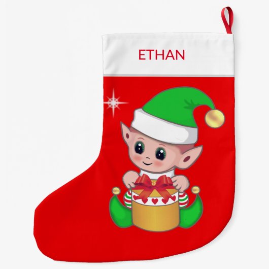 Kerstmis en cadeaudoos op rood grote kerstsok (Achterkant)