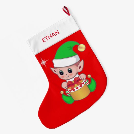 Kerstmis en cadeaudoos op rood grote kerstsok (Achterkant (Hangend))