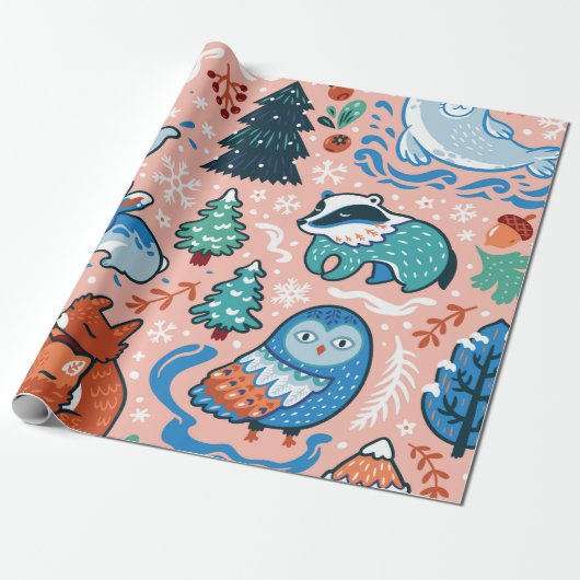 KERSTMIS EN HANUKKAH BOS DIEREN CADEAU WRAP CADEAUPAPIER (Uitgerold)