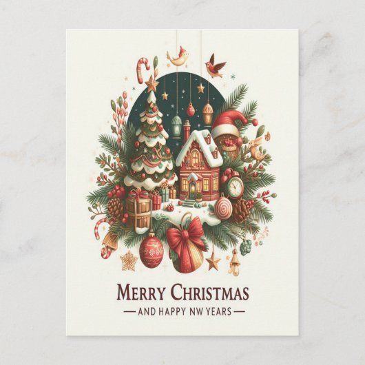 Kerstmis en het nieuwe jaar. briefkaart (Voorkant)