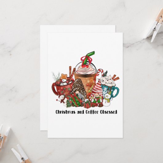 Kerstmis en koffie geobsedeerd kaart (Voorkant / Achterkant in situ)