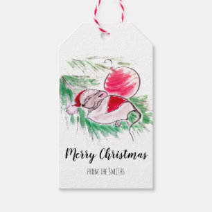 Kerstmis en Nieuwjaar met een kleine muis Cadeaulabel