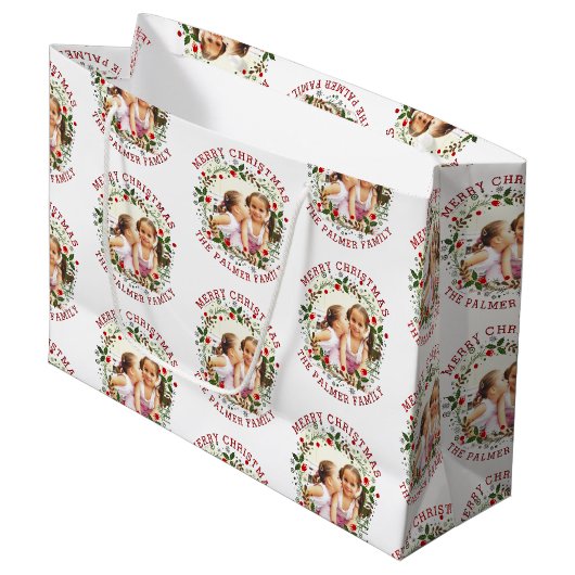 Kerstmis en rode kerstfoto groot cadeauzakje (Voorkant Gekanteld)