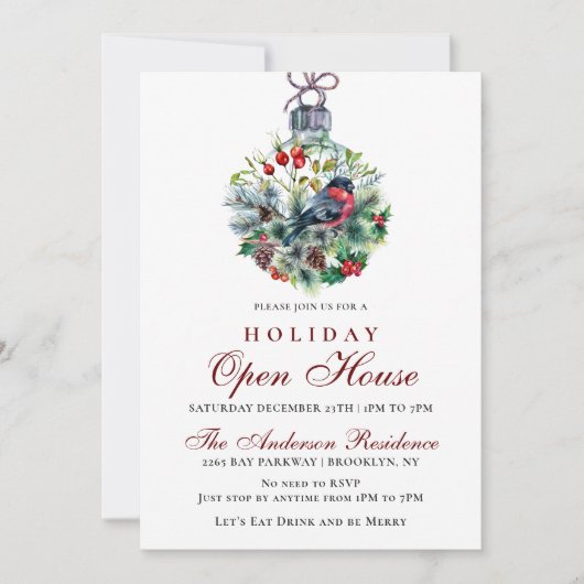 Kerstmis en Rood Bird Holiday Open House Kaart (Voorkant)