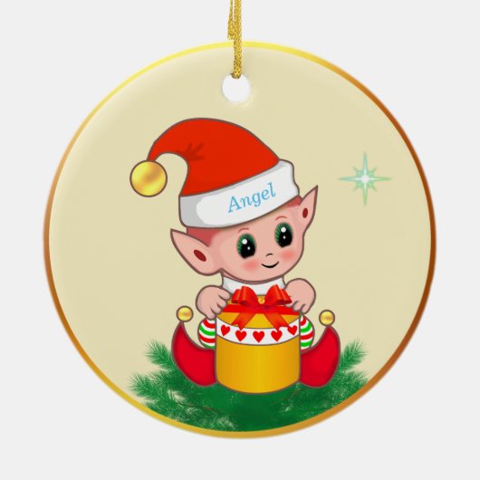 Kerstmis en ster op ivoor keramisch ornament (Achterkant)