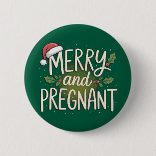 Kerstmis en Zwanger Xmas Zwangerschapsaankondiging Ronde Button 5,7 Cm