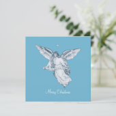 Kerstmis Engel met bericht op lichtblauw (Staand voorkant)