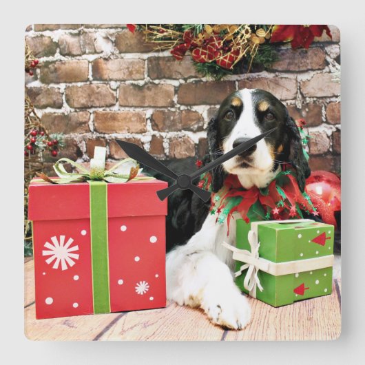 Kerstmis - Engels Springer Spaniel - Mac Vierkante Klok (Voorkant)