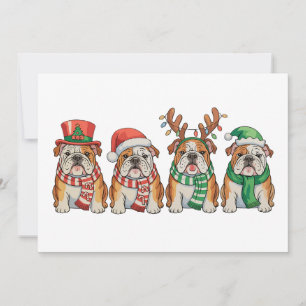 Kerstmis Engelse Bulldog Hond Kerstmuts Rendier Feestdagenkaart
