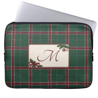 Kerstmis erfgoed Grove groene wijn geruite monogra Laptop Sleeve