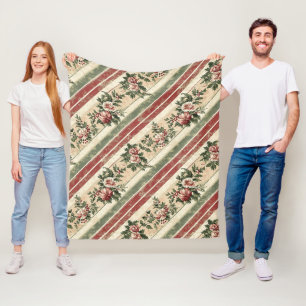 Kerstmis Erfgoed Rood Bloemengroen Streep Fleece Deken