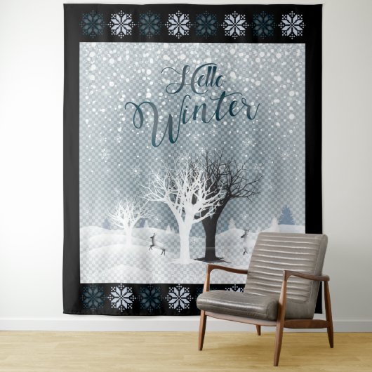 Kerstmis: Fairy Tale Fantasy Snowy Forest Wandkleed (In situ)