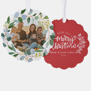 Kerstmis familie Foto Waterverf Krans Familie Ornament Kaart