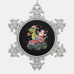 Kerstmis Familie Matching Kerstman Truck Dinosaur Tin Sneeuwvlok Ornament