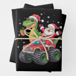 Kerstmis Familie Matching Kerstman Truck Dinosauru Inpakpapier Vel
