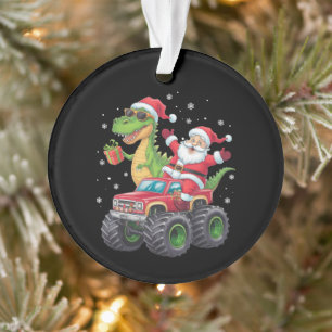 Kerstmis Familie Matching Kerstman Truck Dinosauru Ornament