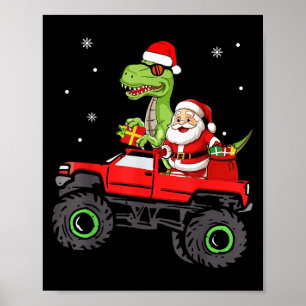 Kerstmis Familie Matching Santa Truck Dinosaurus J Poster