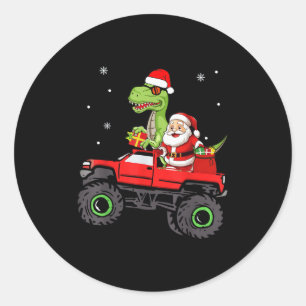 Kerstmis Familie Matching Santa Truck Dinosaurus J Ronde Sticker