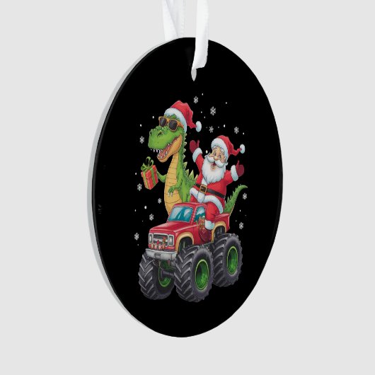 Kerstmis Familie Matching Santa Truck Dinosaurus Ornament (voorkant)