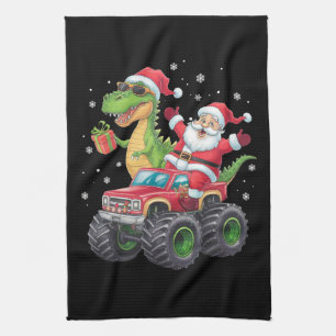 Kerstmis Familie Matching Santa Truck Dinosaurus Theedoek