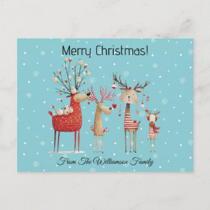 Kerstmis Familie Rendieren Kerstsneeuwvlokken Briefkaart