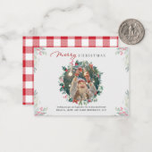 Kerstmis Familiefoto Rode Bessen Plaid Notitiekaartje (Voorkant / Achterkant in situ)